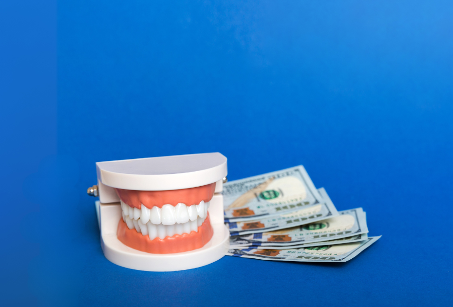 Invisible braces cost concept with dental model and US dollars