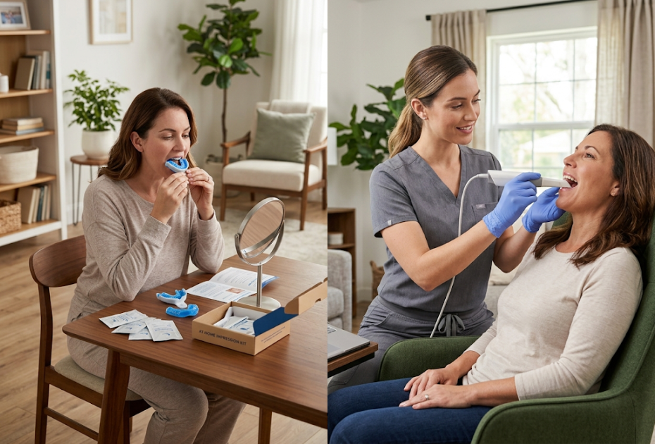 At-home dental impression kit compared with a mobile 3D dental scan at home in Palm Harbor, FL.