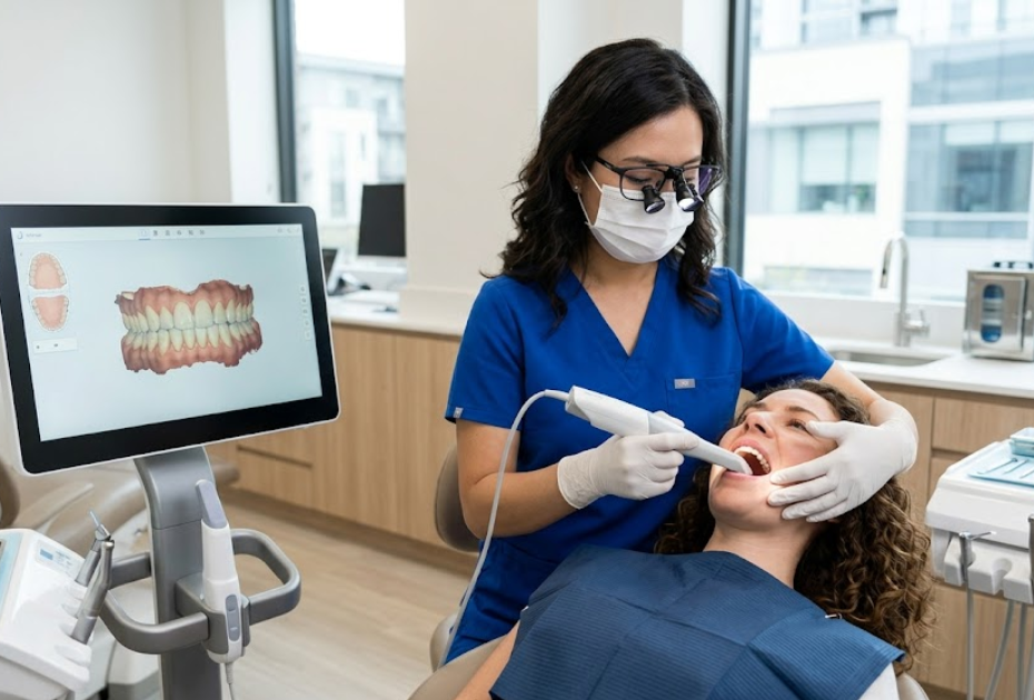 3D dental scan being performed during a clear aligner appointment in Houston.